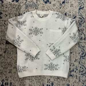 BiBi White and Gray Snowflake Crewneck Sweater
